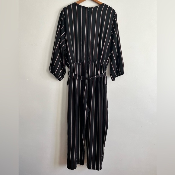 Lane Bryant Striped Wrap Wide Leg Tie Belt Jumpsuit Pockets - Picture 3 of 10